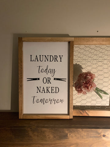 Large Laundry Today Framed Sign